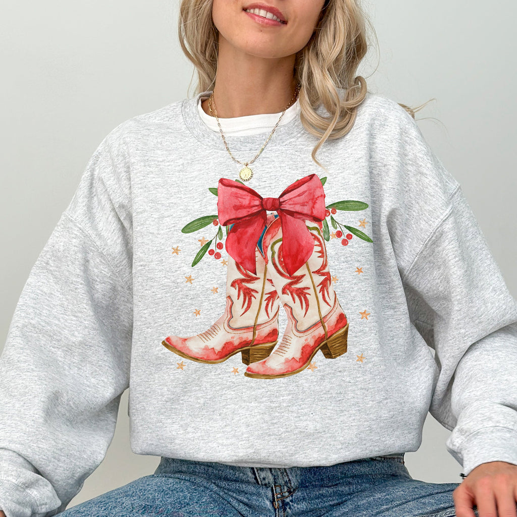 Cowgirl Boots Cowboy Bows Mistletoe Christmas Santa Country Western Style Sweatshirt