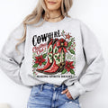 Cowgirl Christmas Club, Cowboy Boots, Western Santa, Flowers And Festive Western Flair For The Holidays Sweatshirt