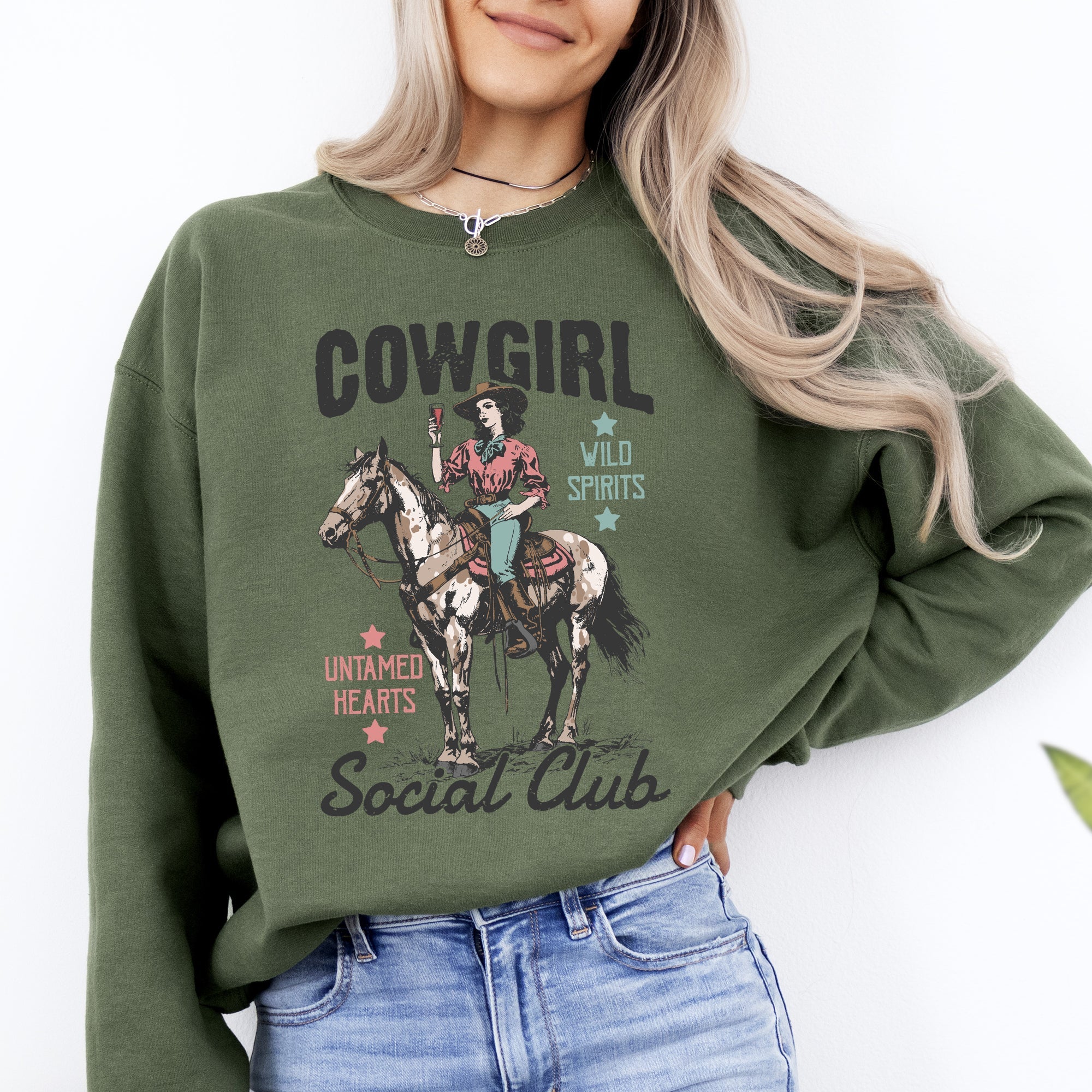 Cowgirl Social Club Western Country Horse Lovers Edition Deluxe Premium Graphic Sweatshirt