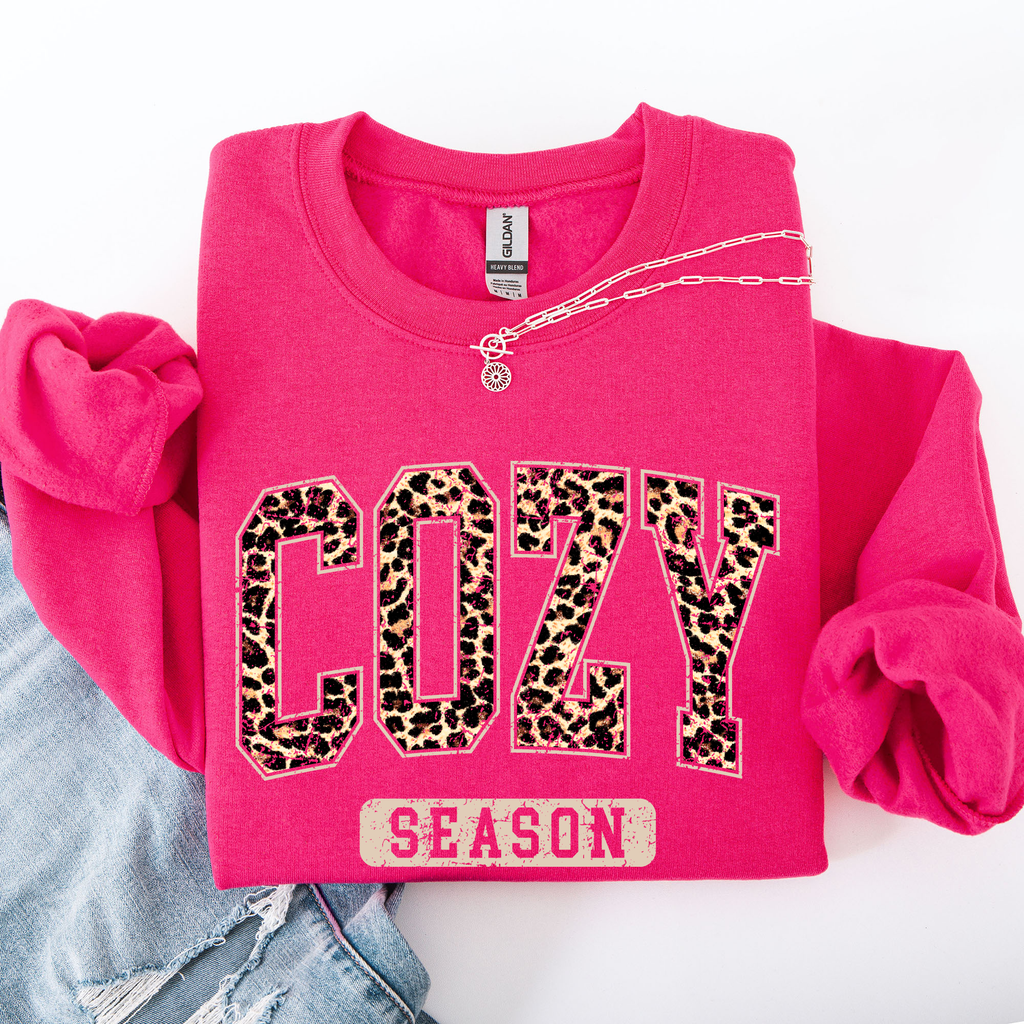 Cozy Season Leopard Print Autumn Florals Sunflowers Pumpkins Halloween Inspired Sweatshirt
