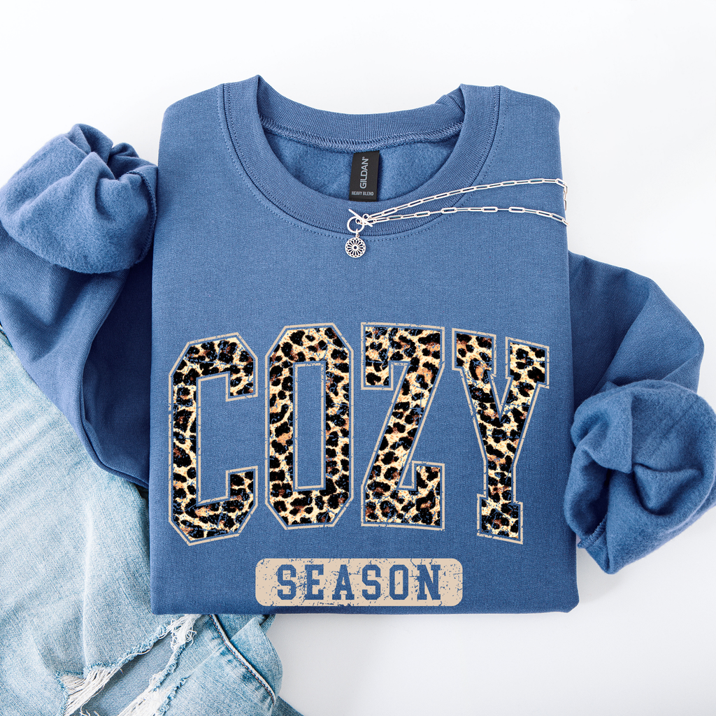 Cozy Season Leopard Print Autumn Florals Sunflowers Pumpkins Halloween Inspired Sweatshirt