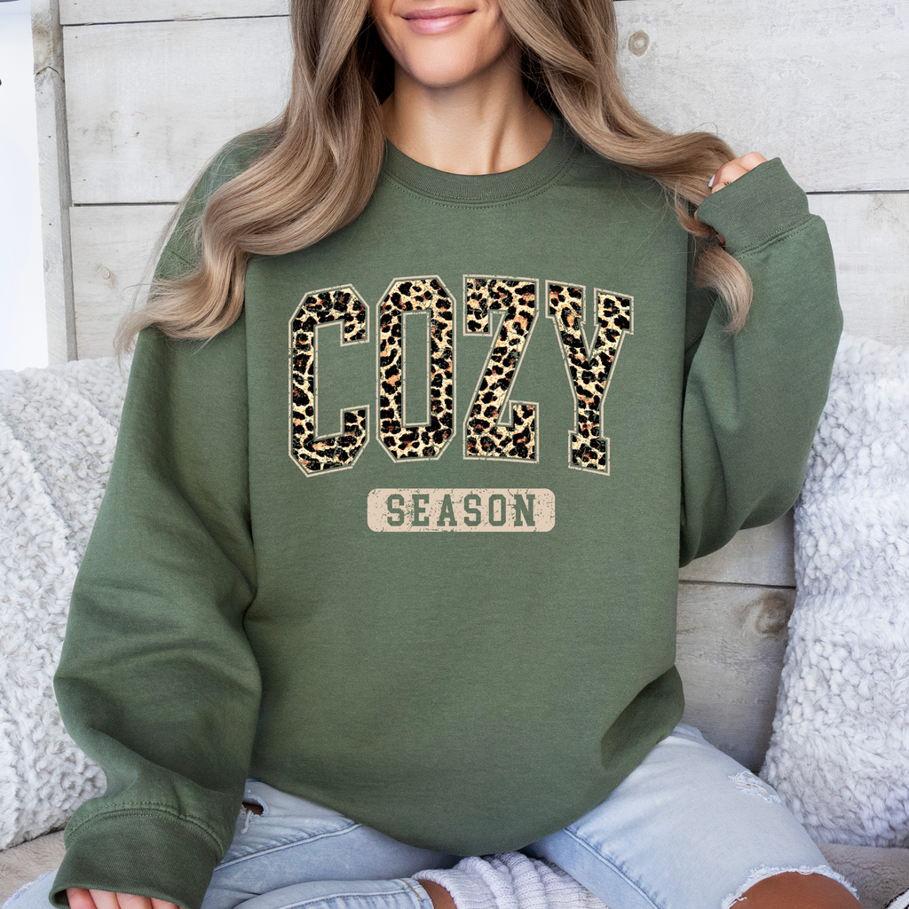 Cozy Season Leopard Print Autumn Florals Sunflowers Pumpkins Halloween Inspired Sweatshirt