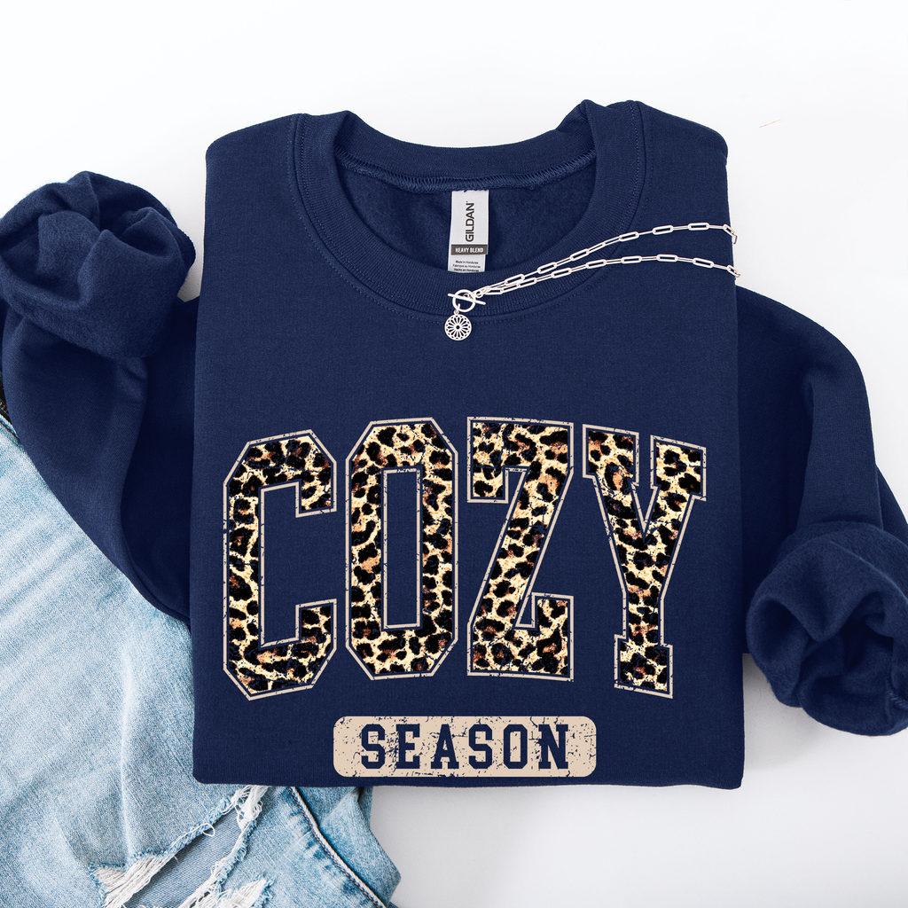 Cozy Season Leopard Print Autumn Florals Sunflowers Pumpkins Halloween Inspired Sweatshirt