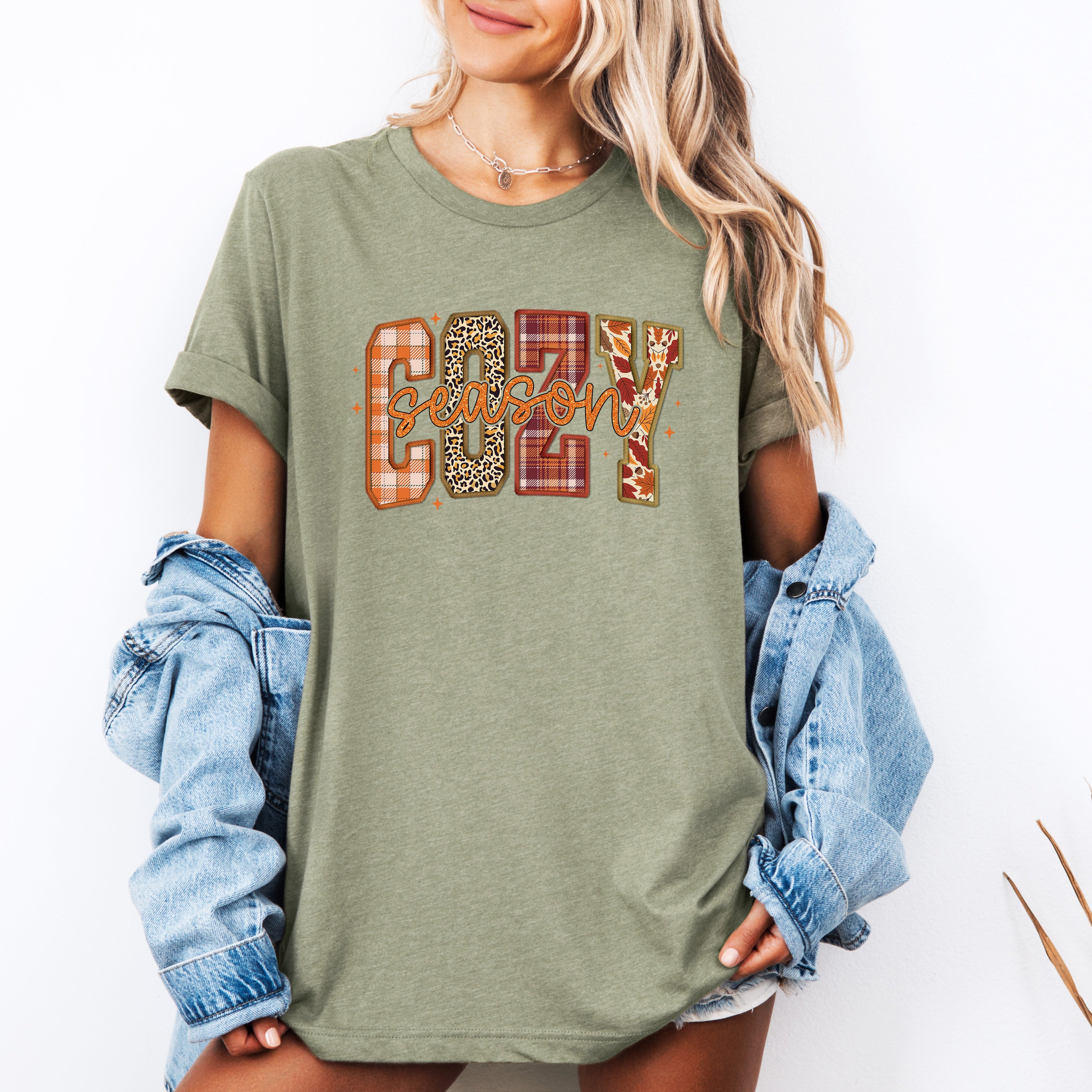 Cozy Season Patterns Fall Vibes Retro Varsity Autumn Pumpkin Seasonal Graphic Tee