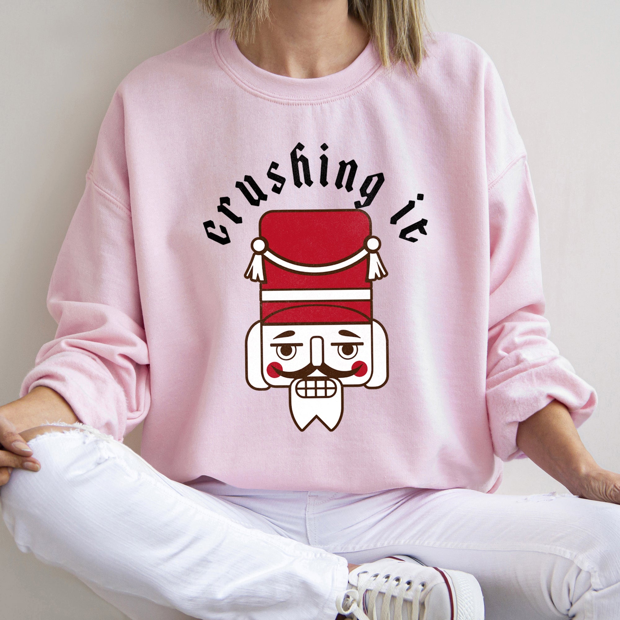 Crushing It Nutcracker Retro Festival Thematic Holiday Seasonal Graphic Sweatshirt