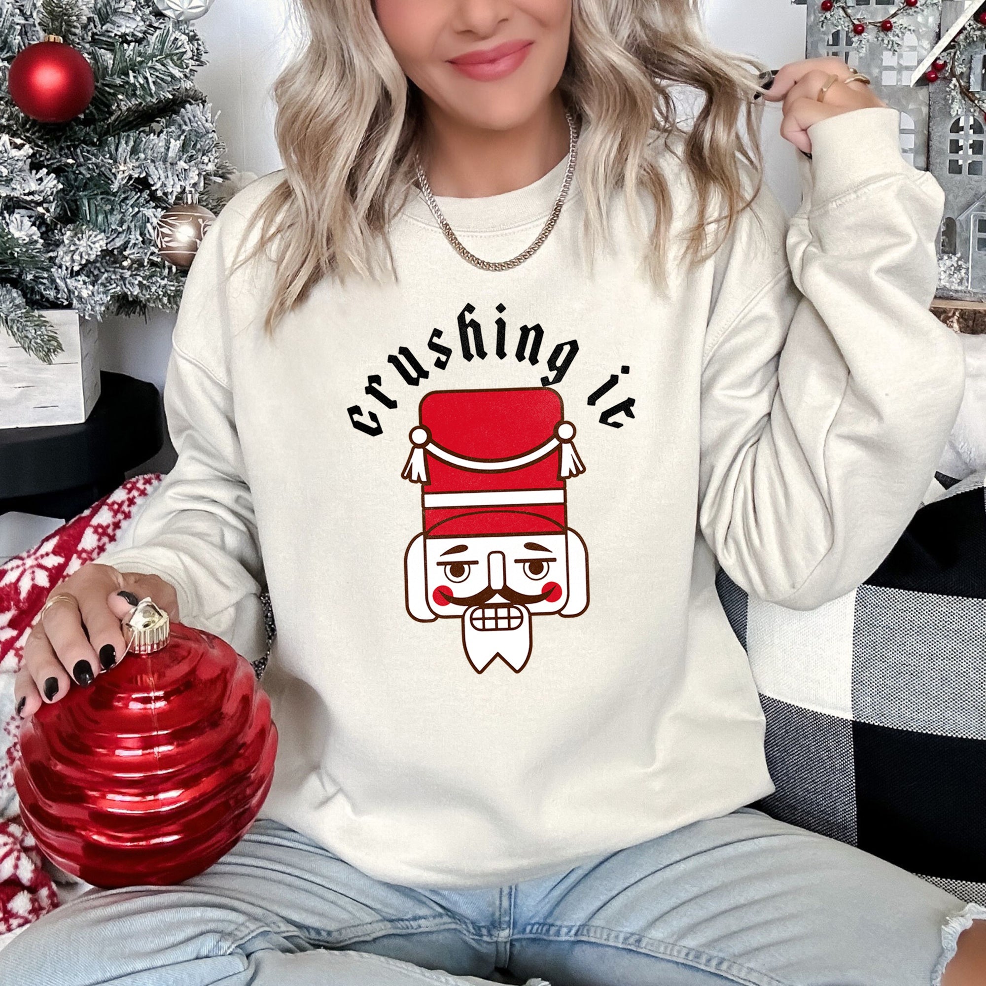 Crushing It Nutcracker Retro Festival Thematic Holiday Seasonal Graphic Sweatshirt