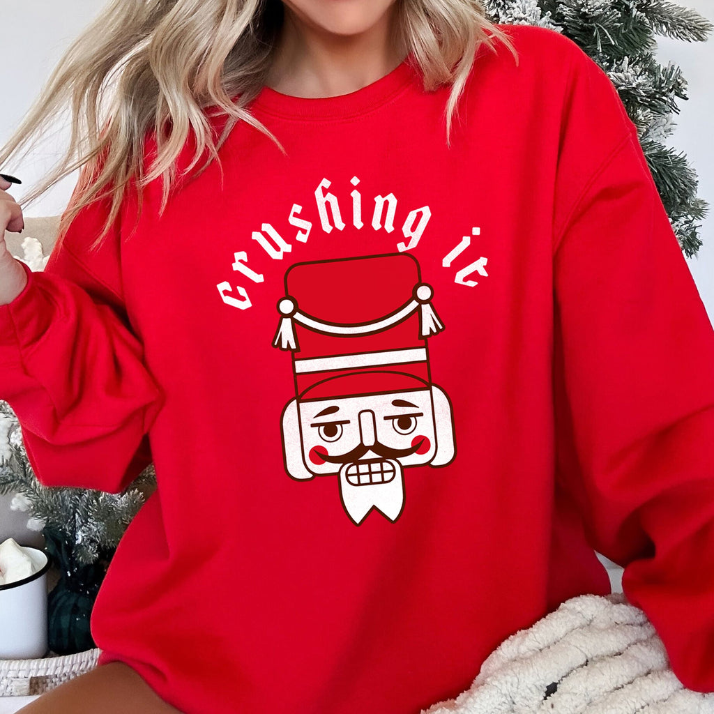 Crushing It Nutcracker Holiday Edition Cozy Fleece Graphic For Winter Style Sweatshirt