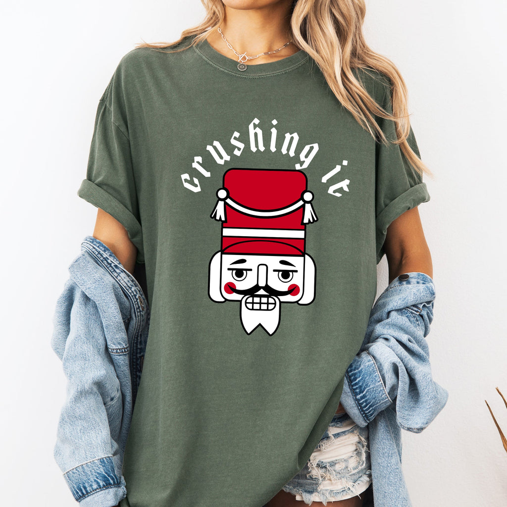 Crushing It Retro Nutcracker Christmas Ballet Winter Santa Xmas Comfort Colors Tee
