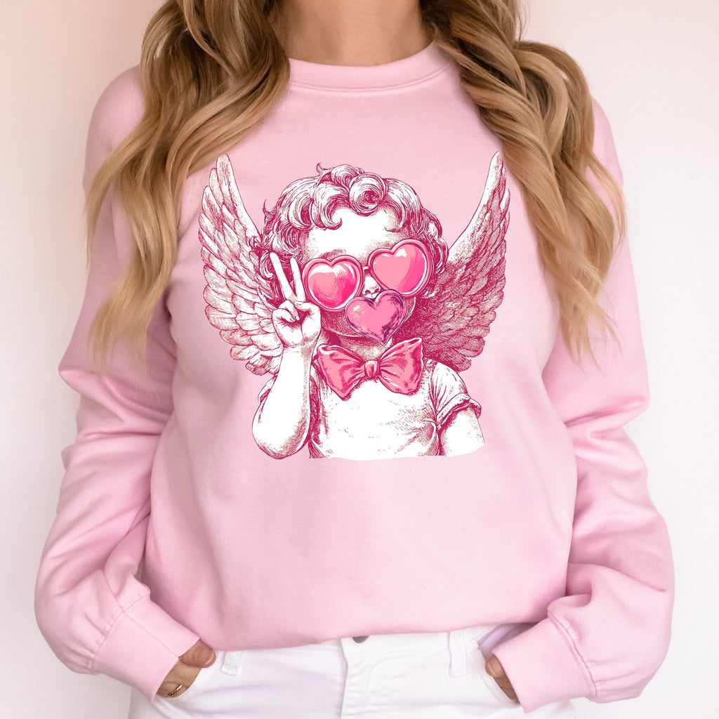 Cupid Peace Sunglasses Wings Valentine's Day Love Illustrated Graphic Sweatshirt
