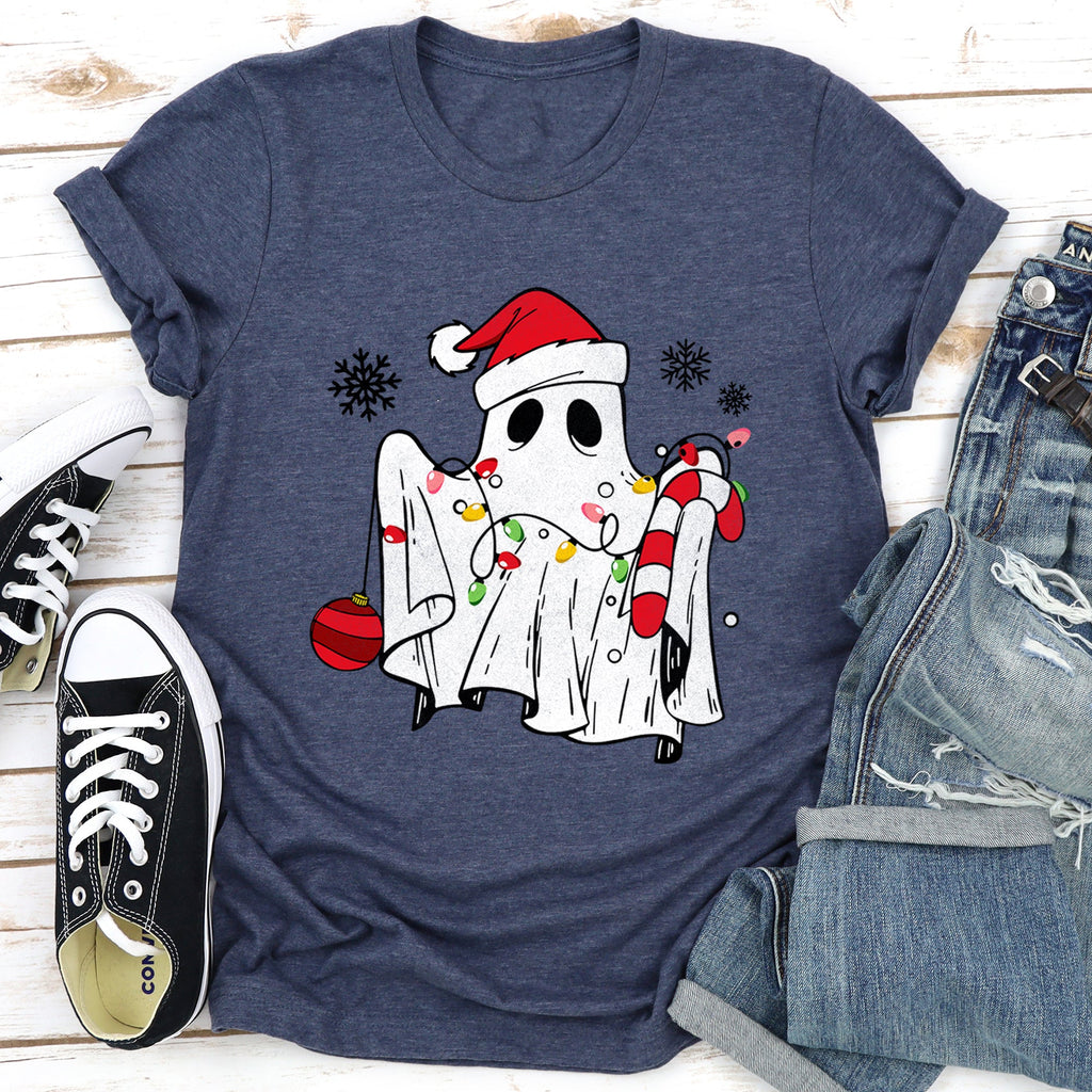 Cute Ghost Christmas Cozy Holiday Season Festive Nighttime Spooky Fun Soft Comfy Everyday Wear Graphic Tee