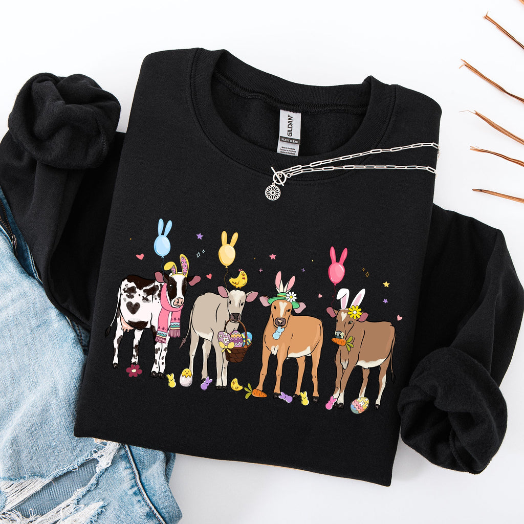 Cute Cows Easter Bunny Jesus Rabbit Holiday Seasonal Festive Family Celebration Sweatshirt