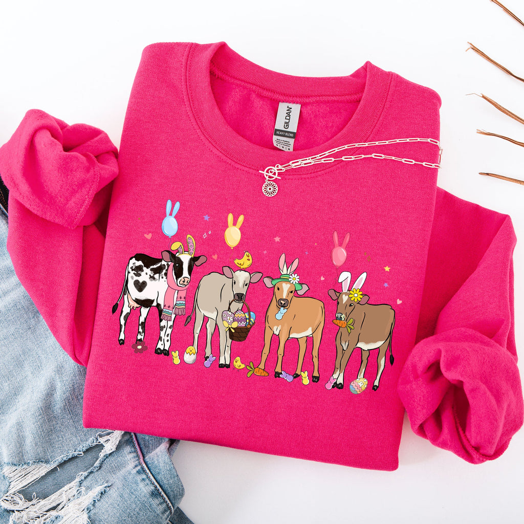 Cute Cows Easter Bunny Jesus Rabbit Holiday Seasonal Festive Family Celebration Sweatshirt