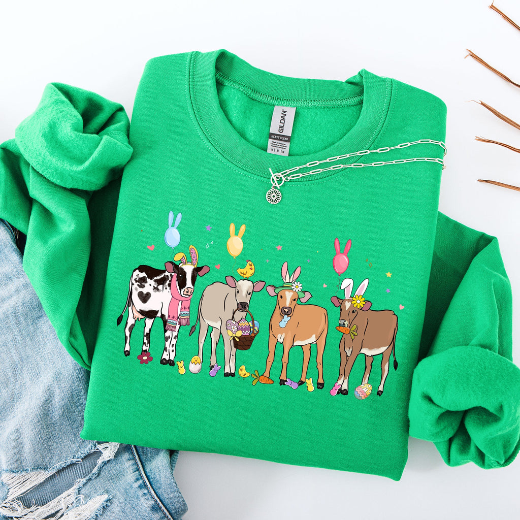 Cute Cows Easter Bunny Jesus Rabbit Holiday Seasonal Festive Family Celebration Sweatshirt