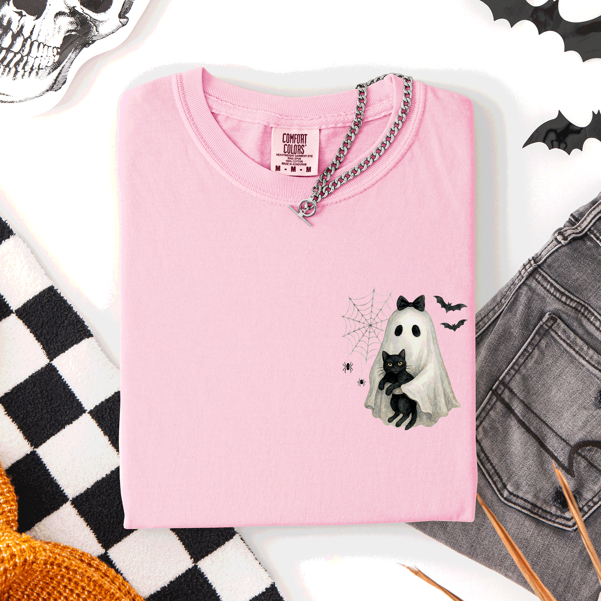 Cute Ghost Black Cat Halloween Coquette Pocket Edition Design Comfort Colors Tee
