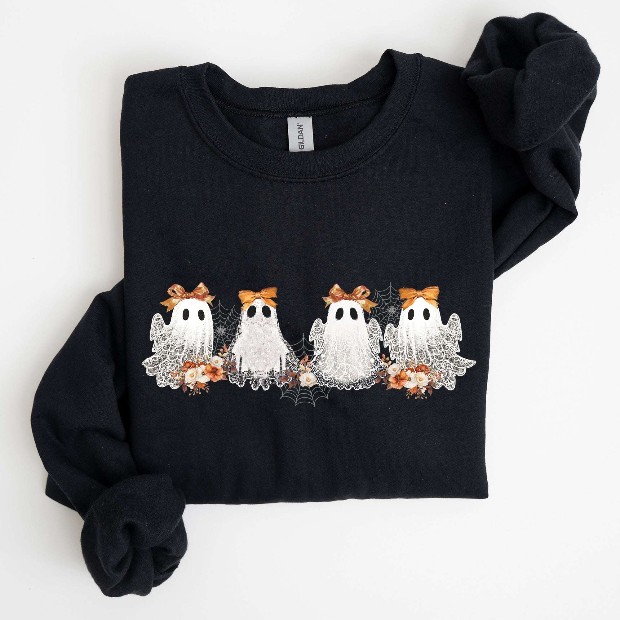 Cute Ghosts Lace Halloween Girly Coquette Bow Ribbon Spooky Charm Print Sweatshirt