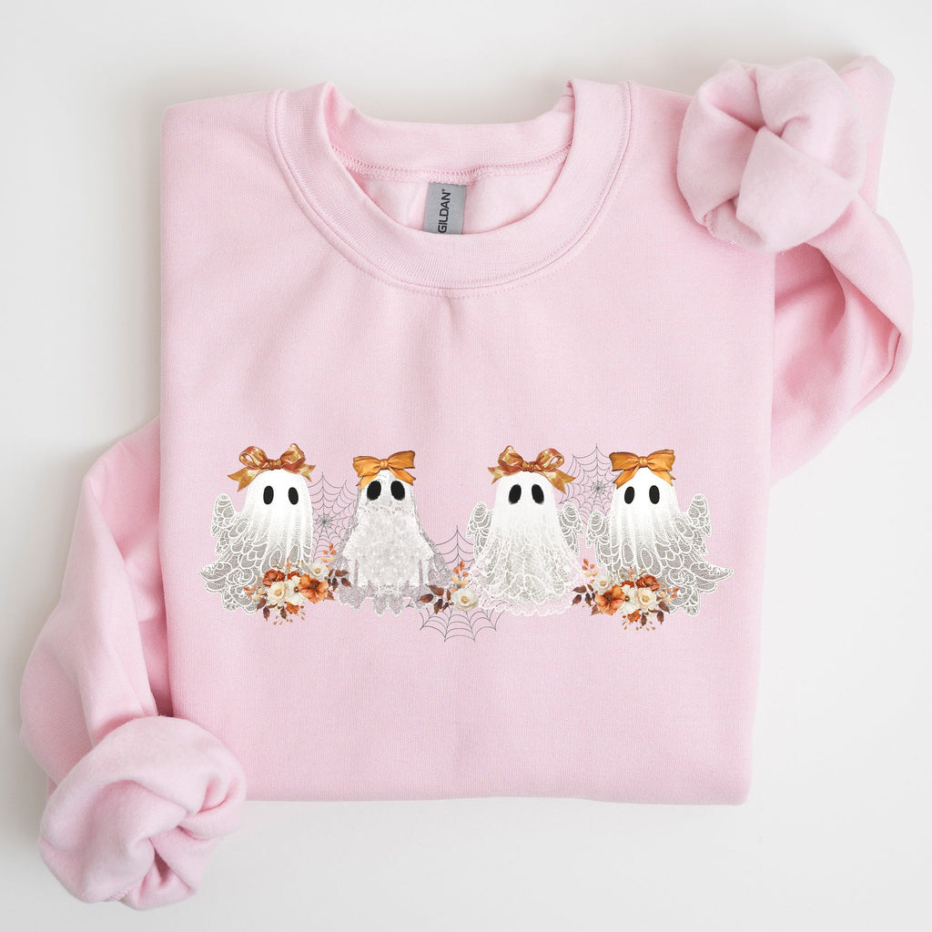 Cute Ghosts Lace Halloween Girly Coquette Bow Ribbon Spooky Charm Print Sweatshirt