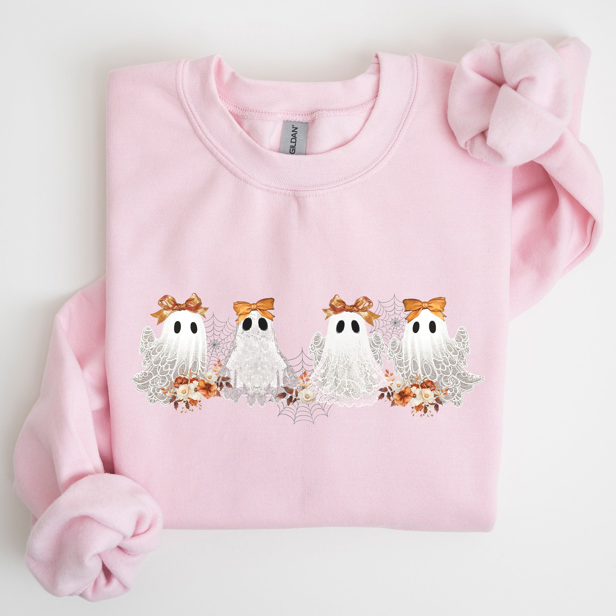 Cute Ghosts Lace Halloween Girly Coquette Bow Ribbon Spooky Charm Print Sweatshirt