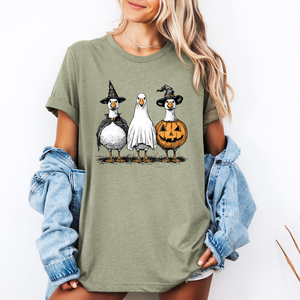 Cute Halloween Geese Whimsical Spooky Season Illustration Laughing Geese Collectible Graphic Tee