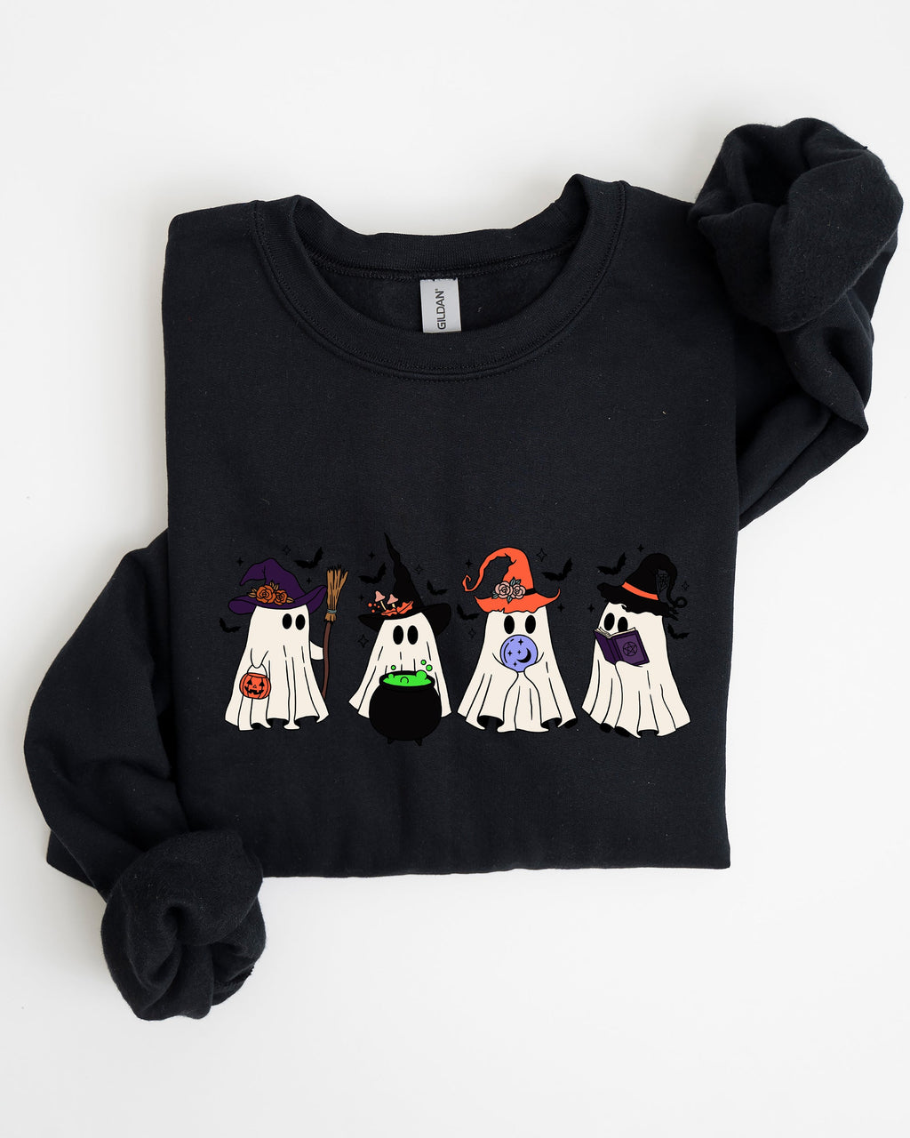 Cute Halloween Ghosts, Witches, Skeleton Spooky Season Ghostly Friends Illustration Sweatshirt