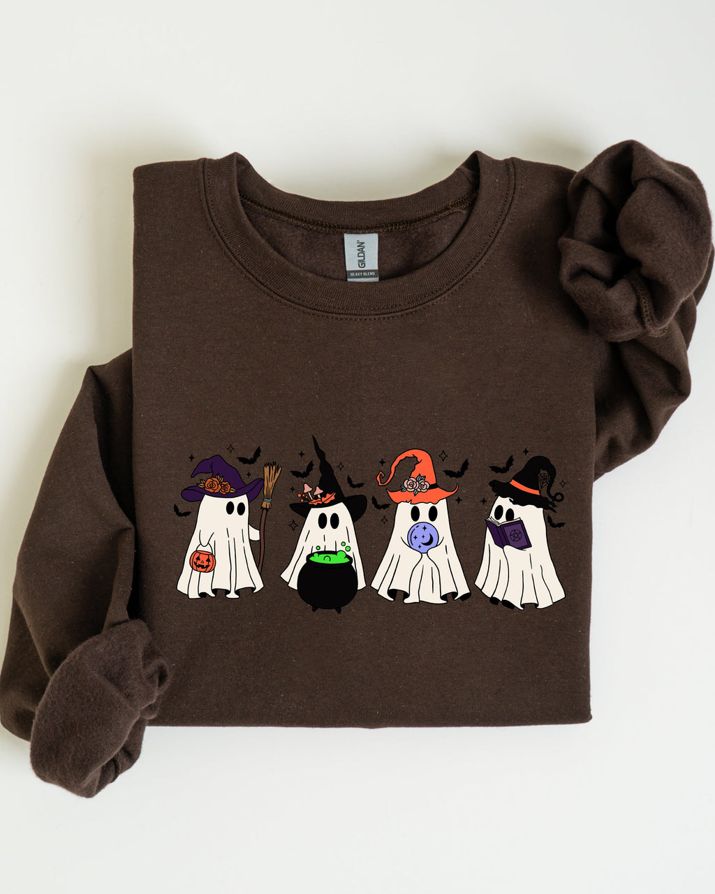 Cute Halloween Ghosts, Witches, Skeleton Spooky Season Ghostly Friends Illustration Sweatshirt