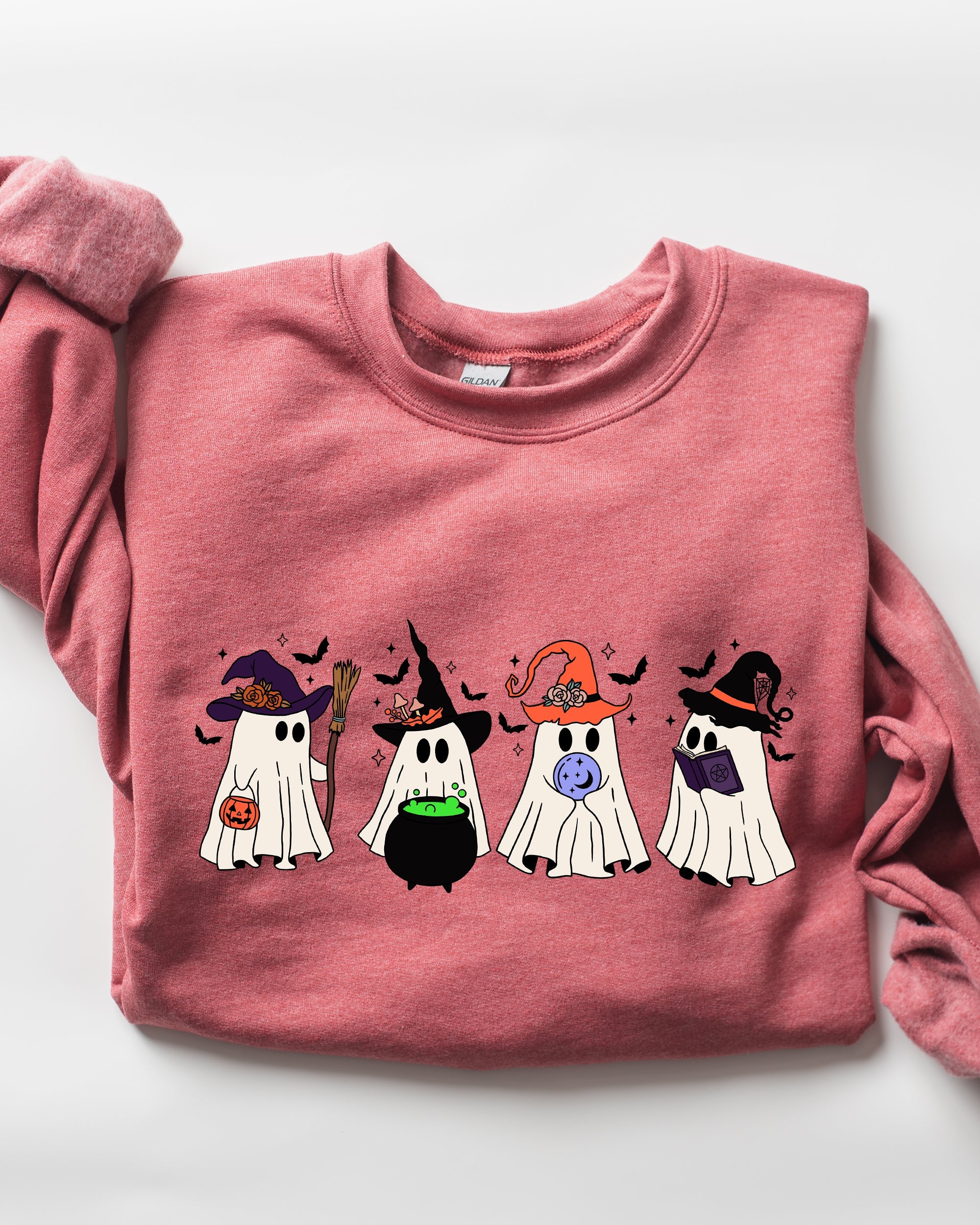Cute Halloween Ghosts, Witches, Skeleton Spooky Season Ghostly Friends Illustration Sweatshirt