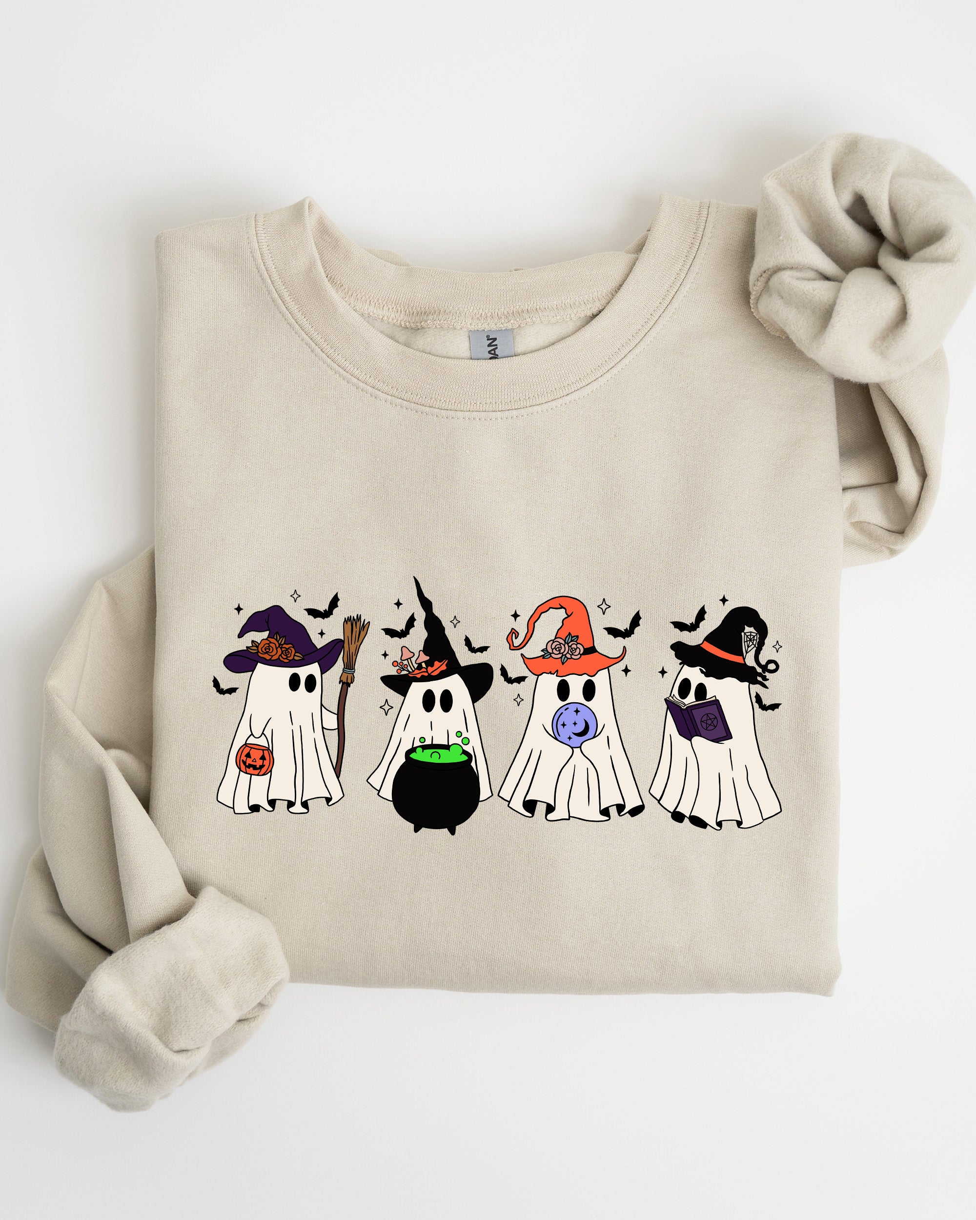 Cute Halloween Ghosts, Witches, Skeleton Spooky Season Ghostly Friends Illustration Sweatshirt