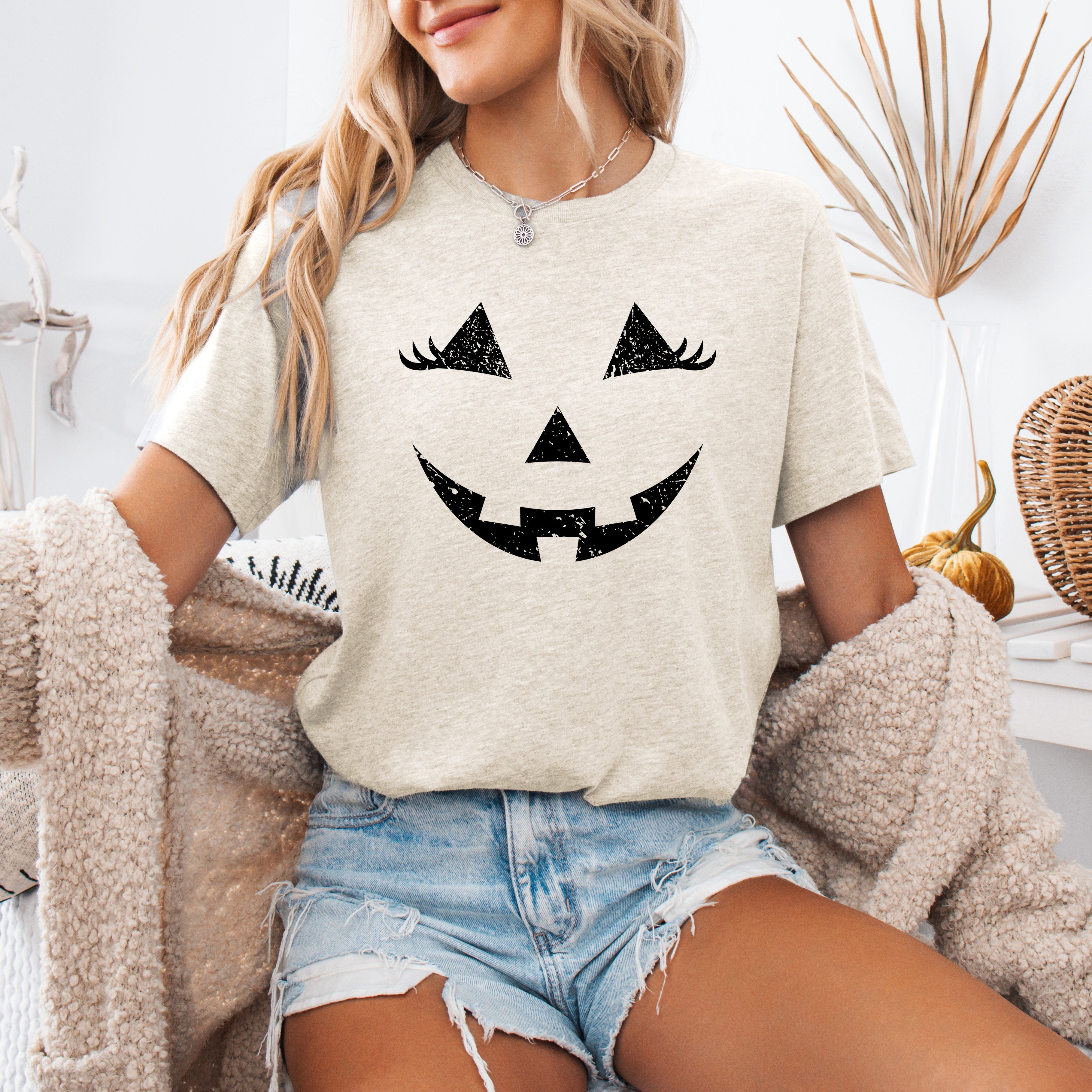 Cute Jack-O-Lantern Halloween Pumpkin Face Smiling Carved Grin With Whimsical Glow Graphic Tee