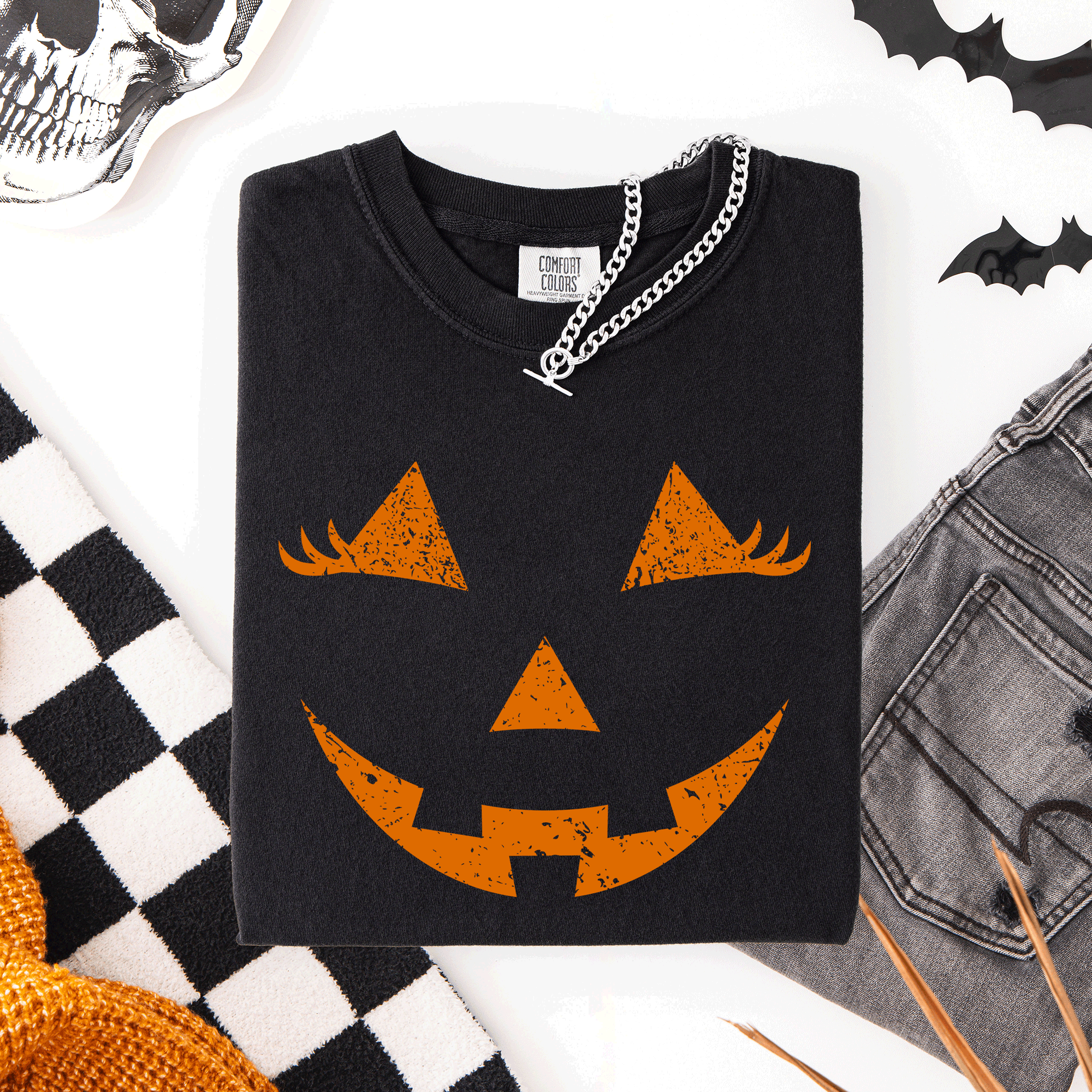 Cute Jack O Lantern Halloween Theme Cozy Silhouette Illustration Seasonal Colorful Edition Comfort Colors Tee