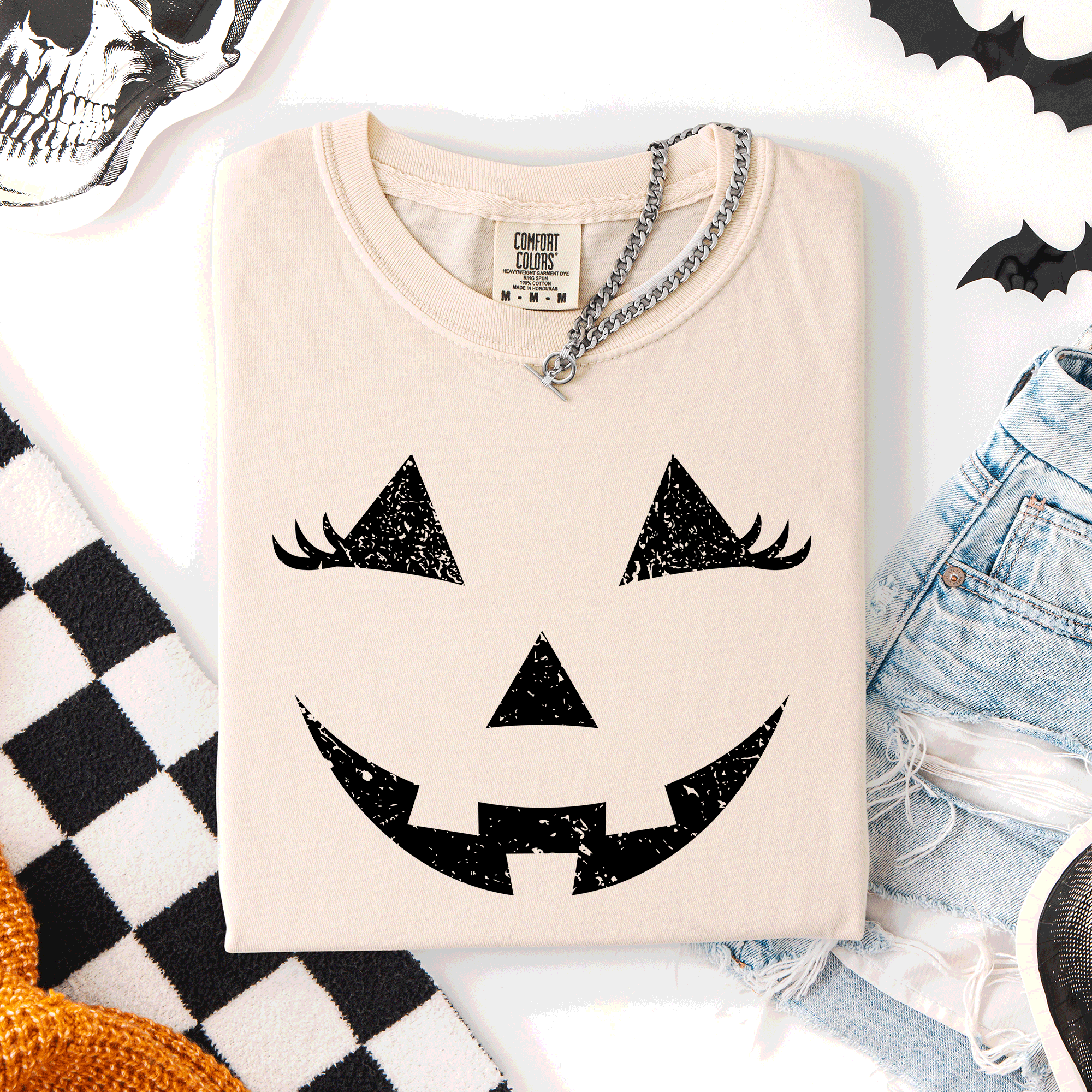 Cute Jack O Lantern Halloween Theme Cozy Silhouette Illustration Seasonal Colorful Edition Comfort Colors Tee