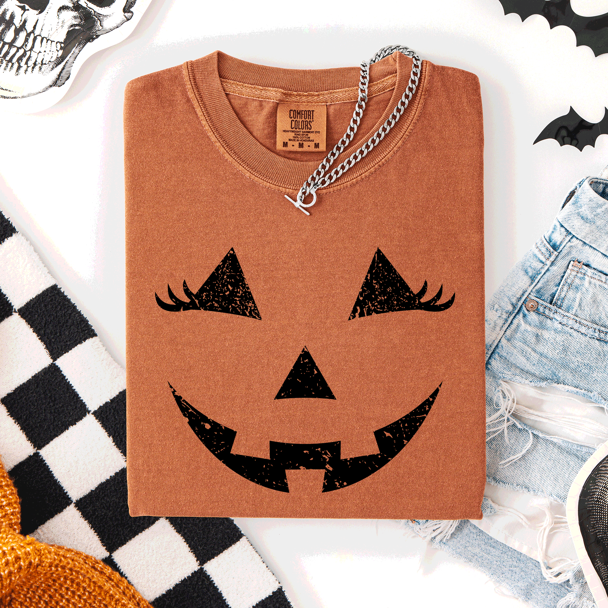 Cute Jack O Lantern Halloween Theme Cozy Silhouette Illustration Seasonal Colorful Edition Comfort Colors Tee