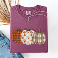 Cute Patterned Pumpkins Halloween Autumn Plaid Cozy Festive Seasonal Comfort Colors Tee