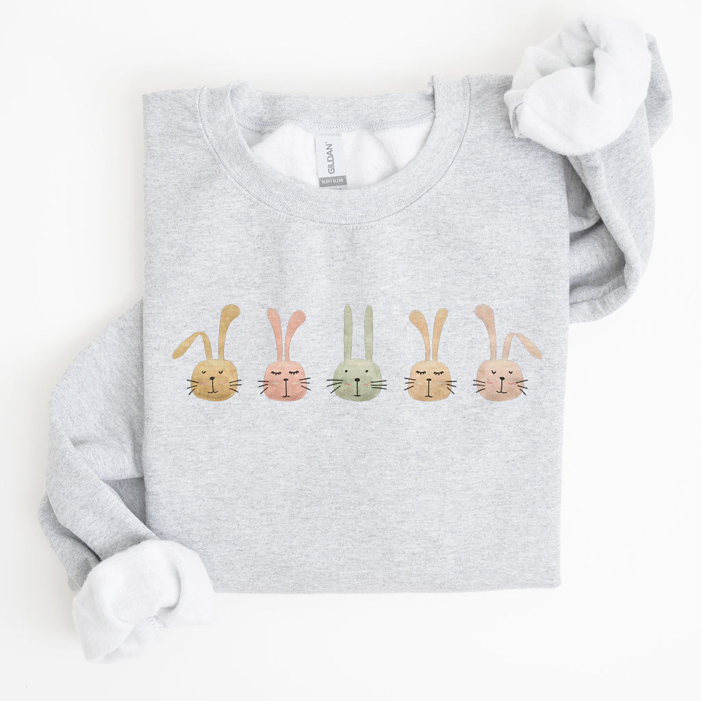 Cute Rabbits In A Row Easter Bunny Graphic Cozy Fleece Sweatshirt For Spring Season Comfort Wear