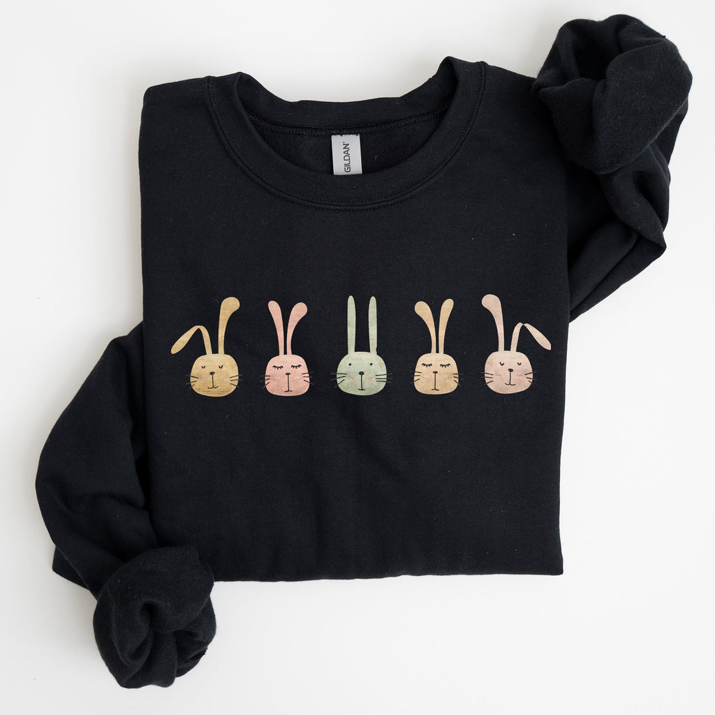 Cute Rabbits In A Row Easter Bunny Graphic Cozy Fleece Sweatshirt For Spring Season Comfort Wear
