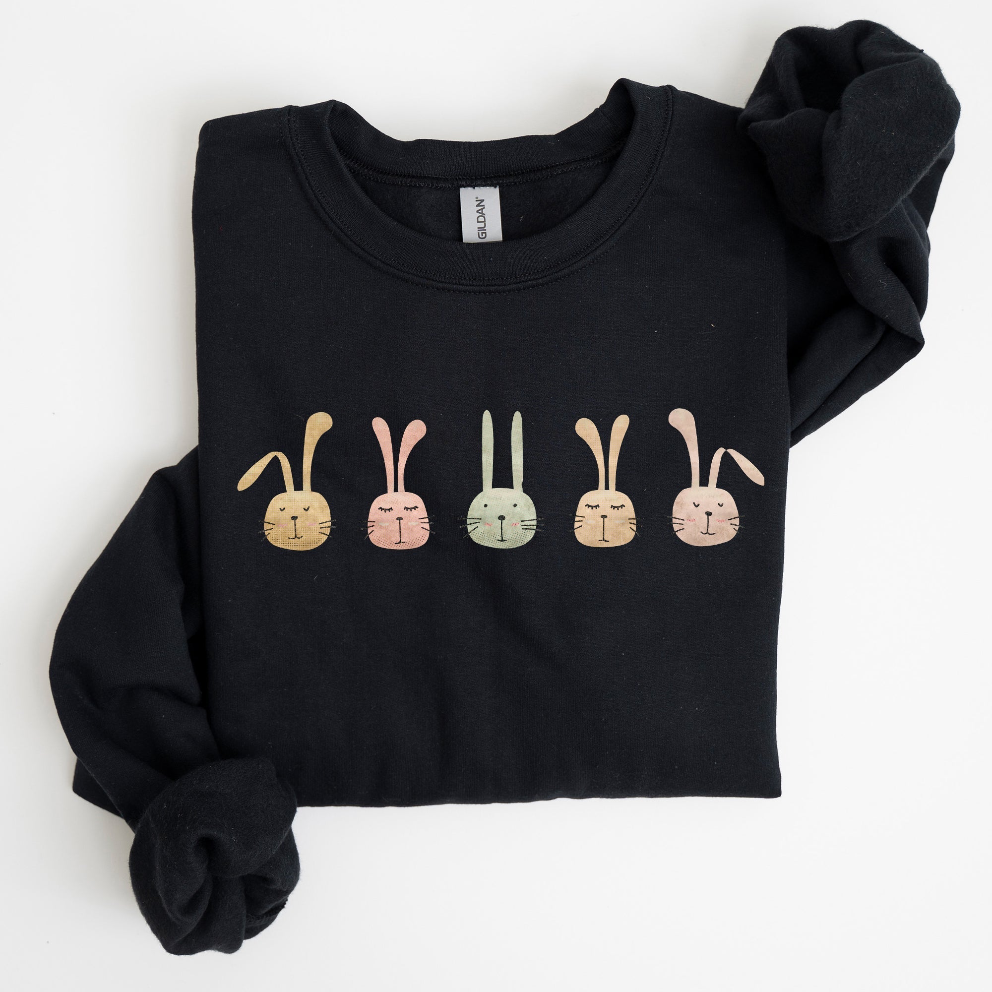 Cute Rabbits In A Row Easter Bunny Graphic Cozy Fleece Sweatshirt For Spring Season Comfort Wear