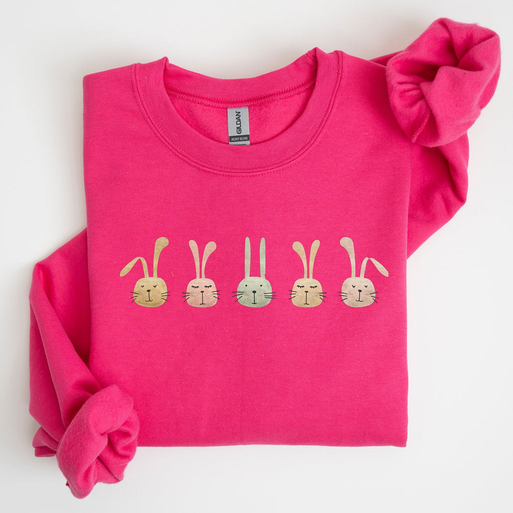 Cute Rabbits In A Row Easter Bunny Graphic Cozy Fleece Sweatshirt For Spring Season Comfort Wear