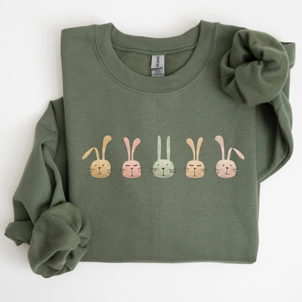 Cute Rabbits In A Row Easter Bunny Graphic Cozy Fleece Sweatshirt For Spring Season Comfort Wear