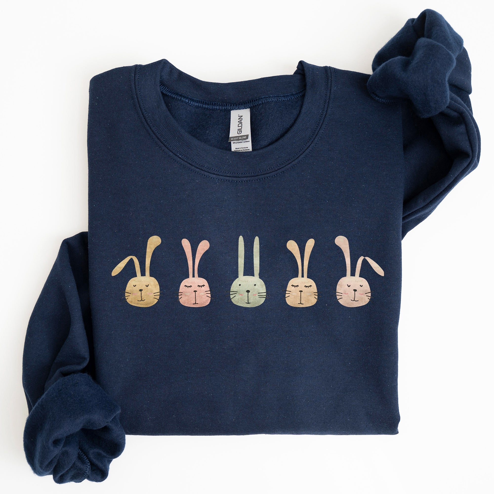 Cute Rabbits In A Row Easter Bunny Graphic Cozy Fleece Sweatshirt For Spring Season Comfort Wear