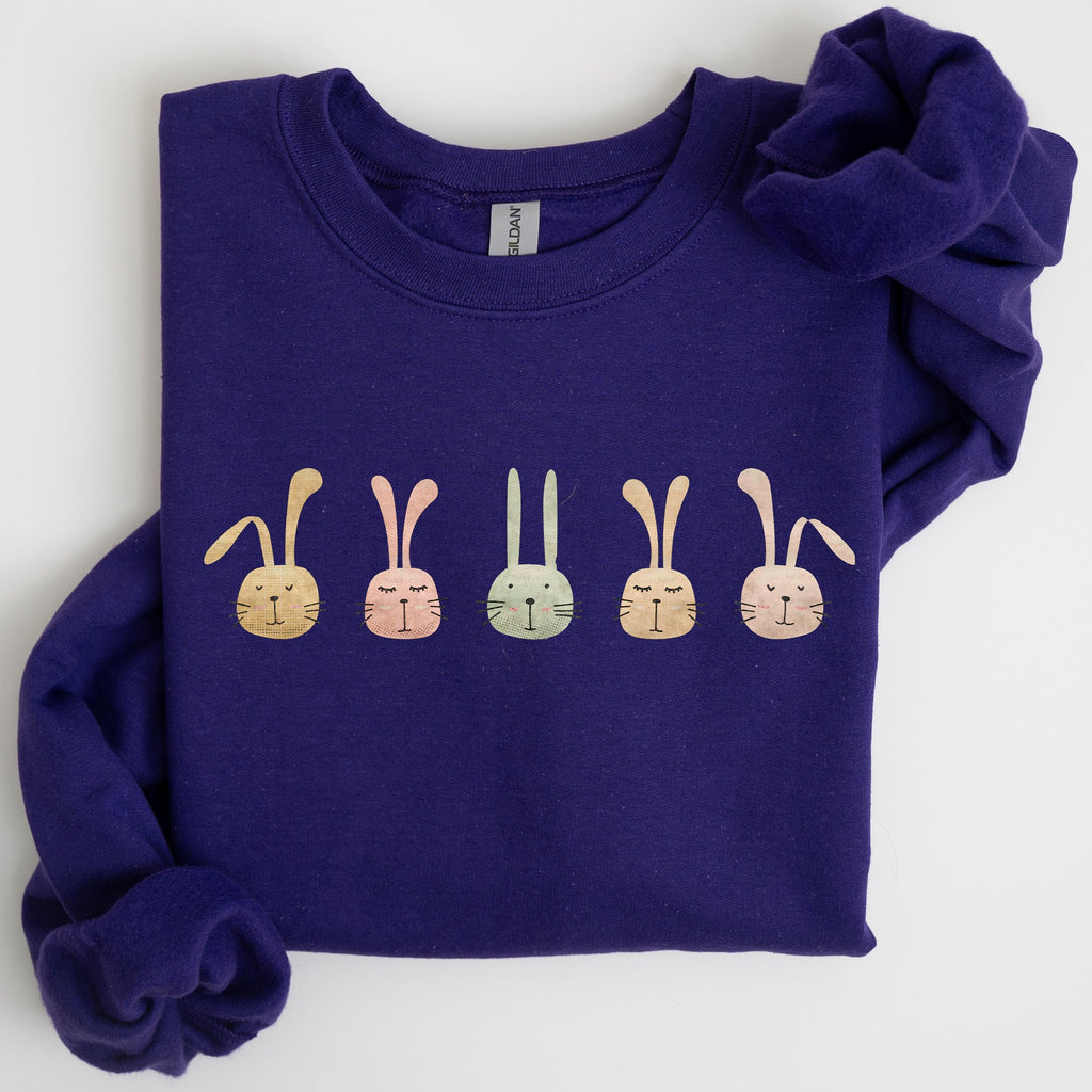 Cute Rabbits In A Row Easter Bunny Graphic Cozy Fleece Sweatshirt For Spring Season Comfort Wear