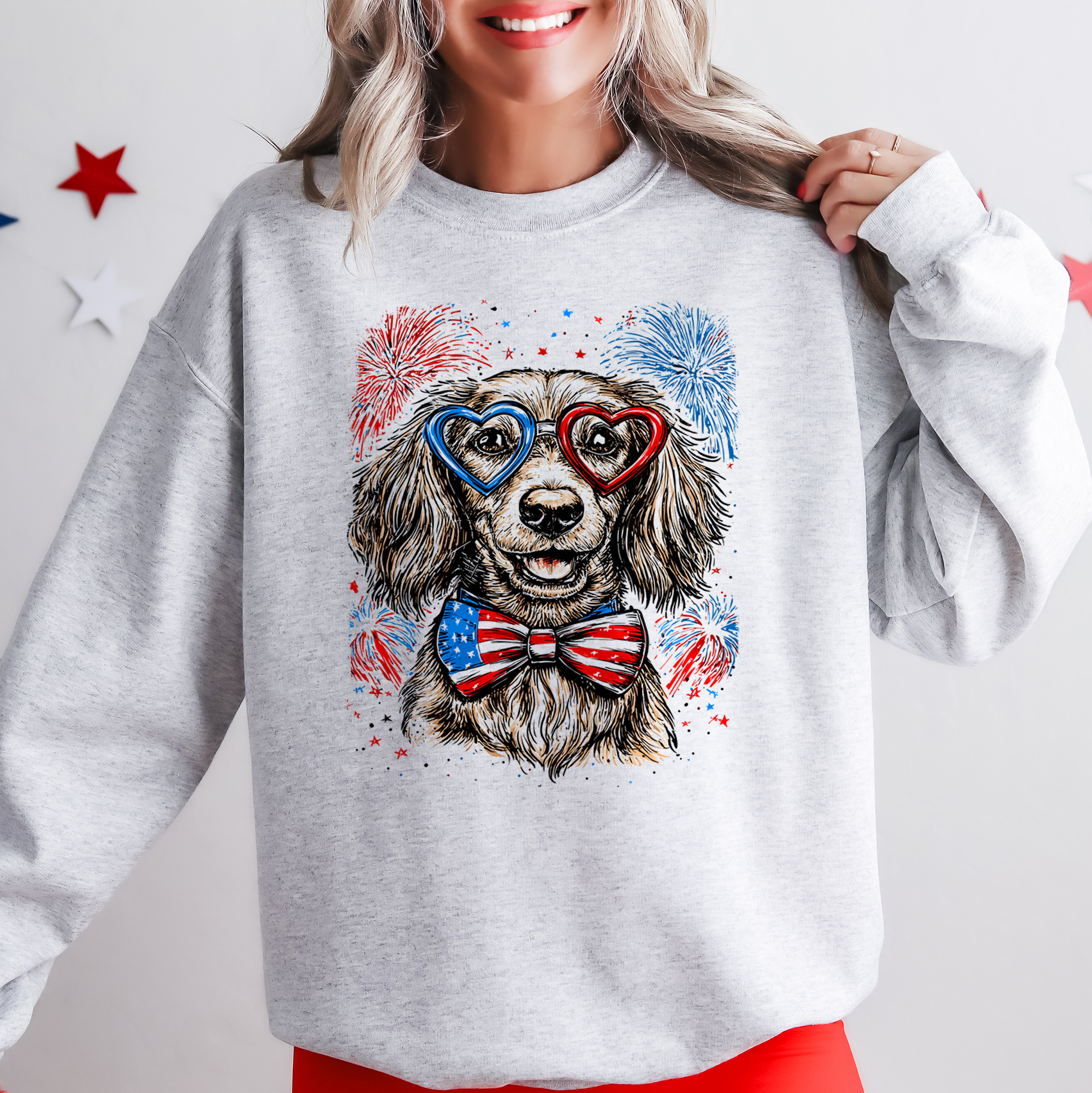 Dachshund Patriotic Dog USA America Pet Lover 4th of July Cozy Warm Fleece Sweatshirt