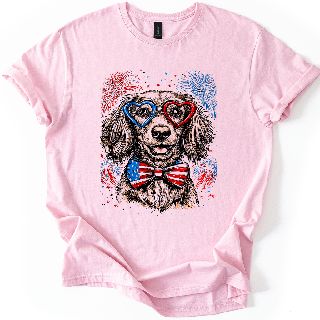 Dachshund Patriotic Dog USA Flag Lover 4th of July Celebration Edition Graphic Tee