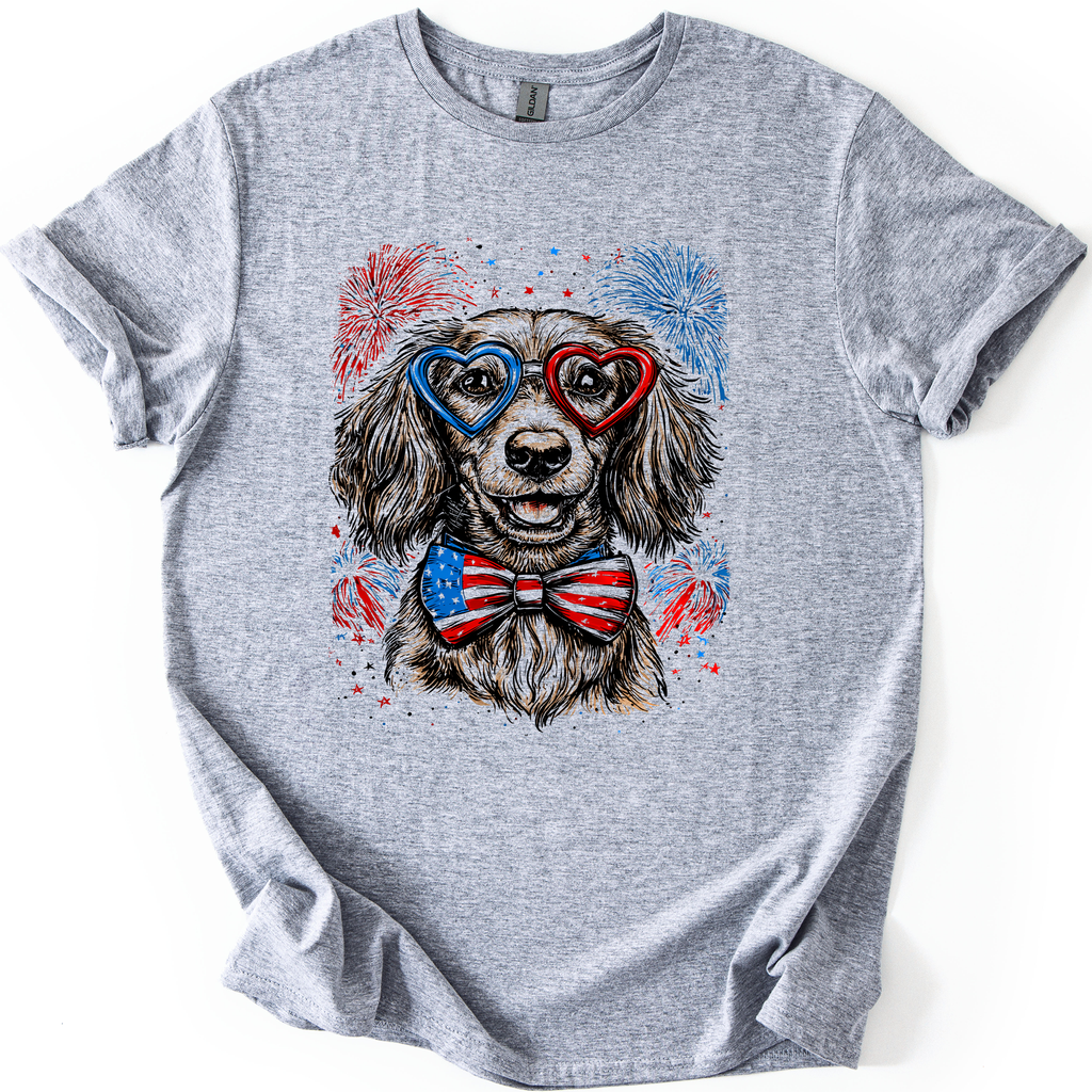 Dachshund Patriotic Dog USA Flag Lover 4th of July Celebration Edition Graphic Tee
