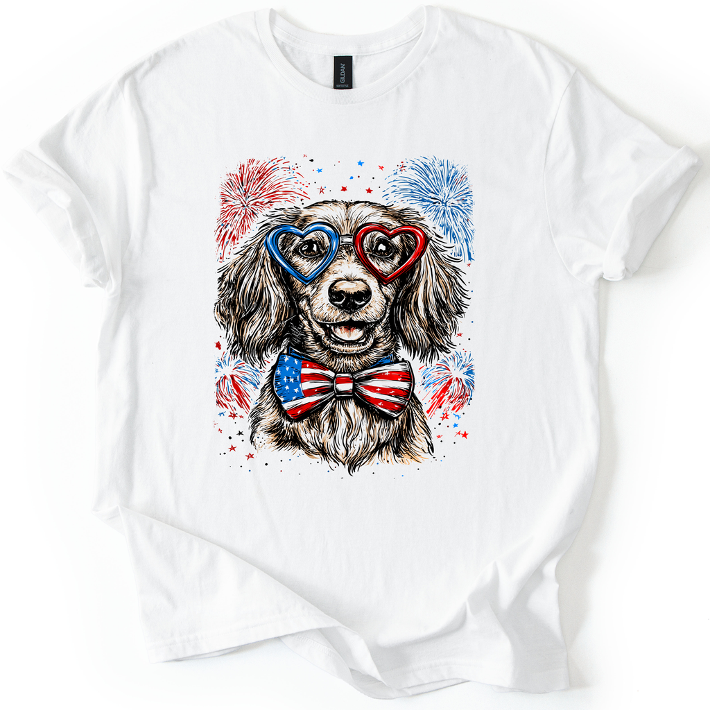Dachshund Patriotic Dog USA Flag Lover 4th of July Celebration Edition Graphic Tee