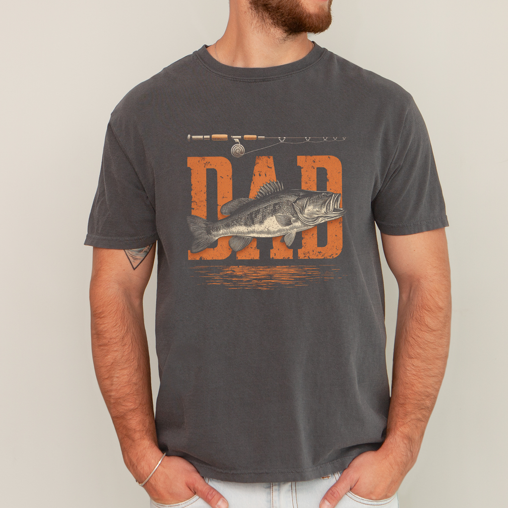 Dad's Camo Fishing Camp Outdoors Enthusiast Who Loves Lakes Rivers And Trails Comfort Colors Tee