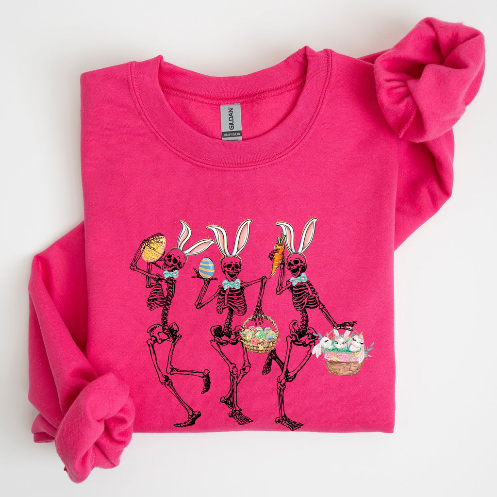 Dancing Easter Skeleton, Rabbit, Bunnies Celebration Artwork For Festive Wardrobe Sweatshirt