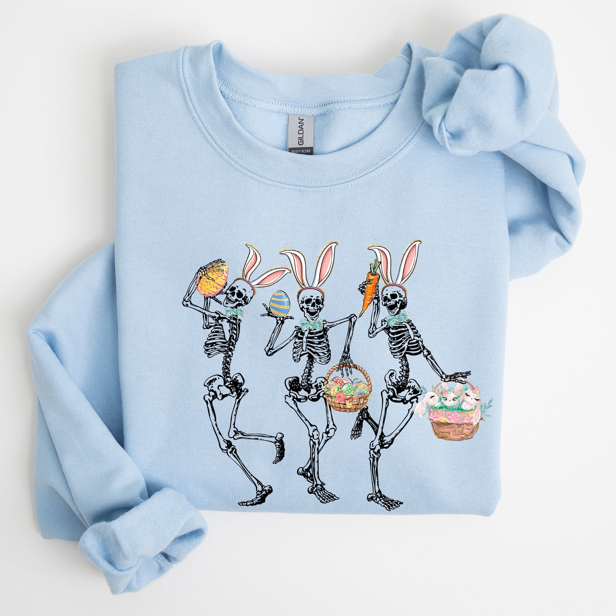 Dancing Easter Skeleton, Rabbit, Bunnies Celebration Artwork For Festive Wardrobe Sweatshirt