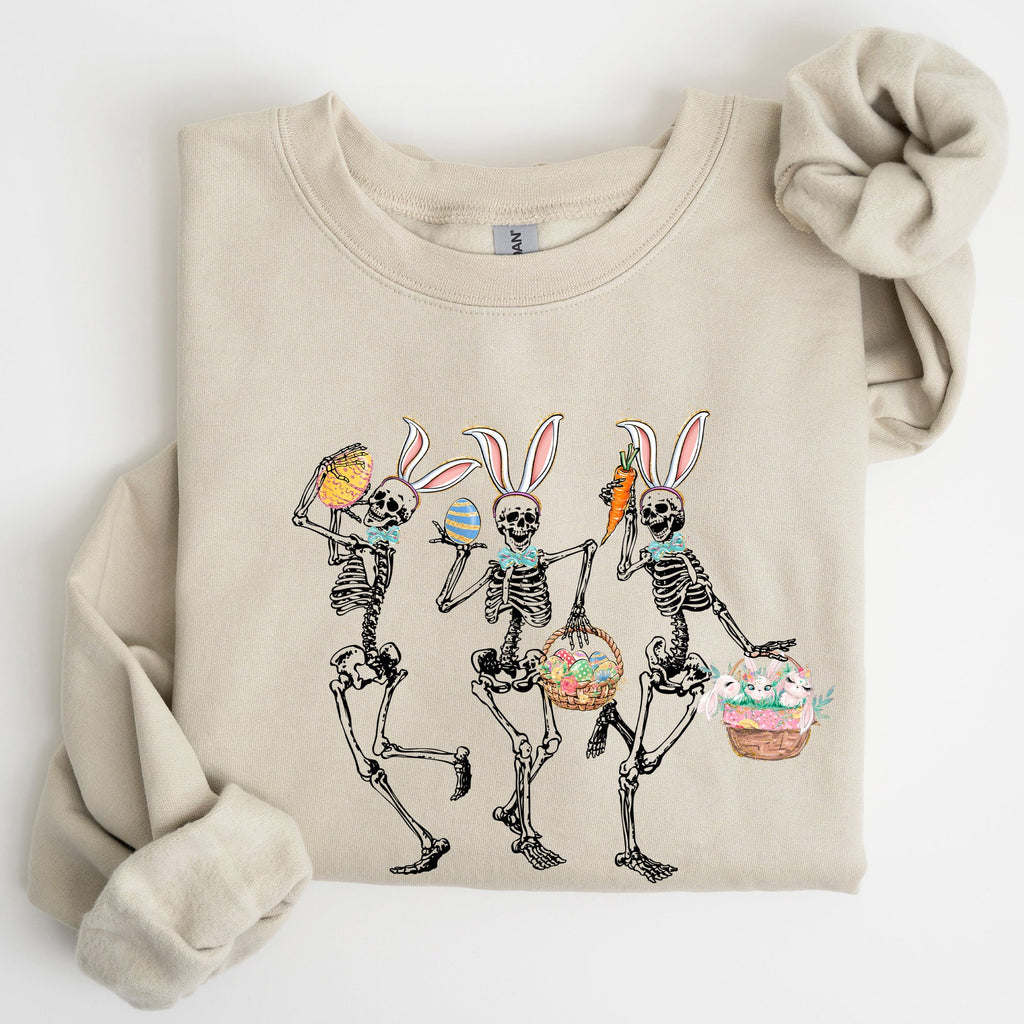 Dancing Easter Skeleton, Rabbit, Bunnies Celebration Artwork For Festive Wardrobe Sweatshirt