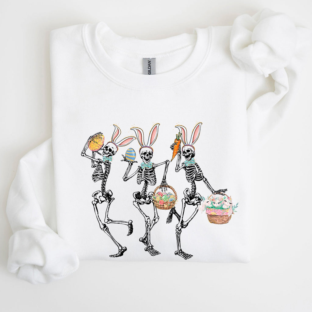 Dancing Easter Skeleton, Rabbit, Bunnies Celebration Artwork For Festive Wardrobe Sweatshirt