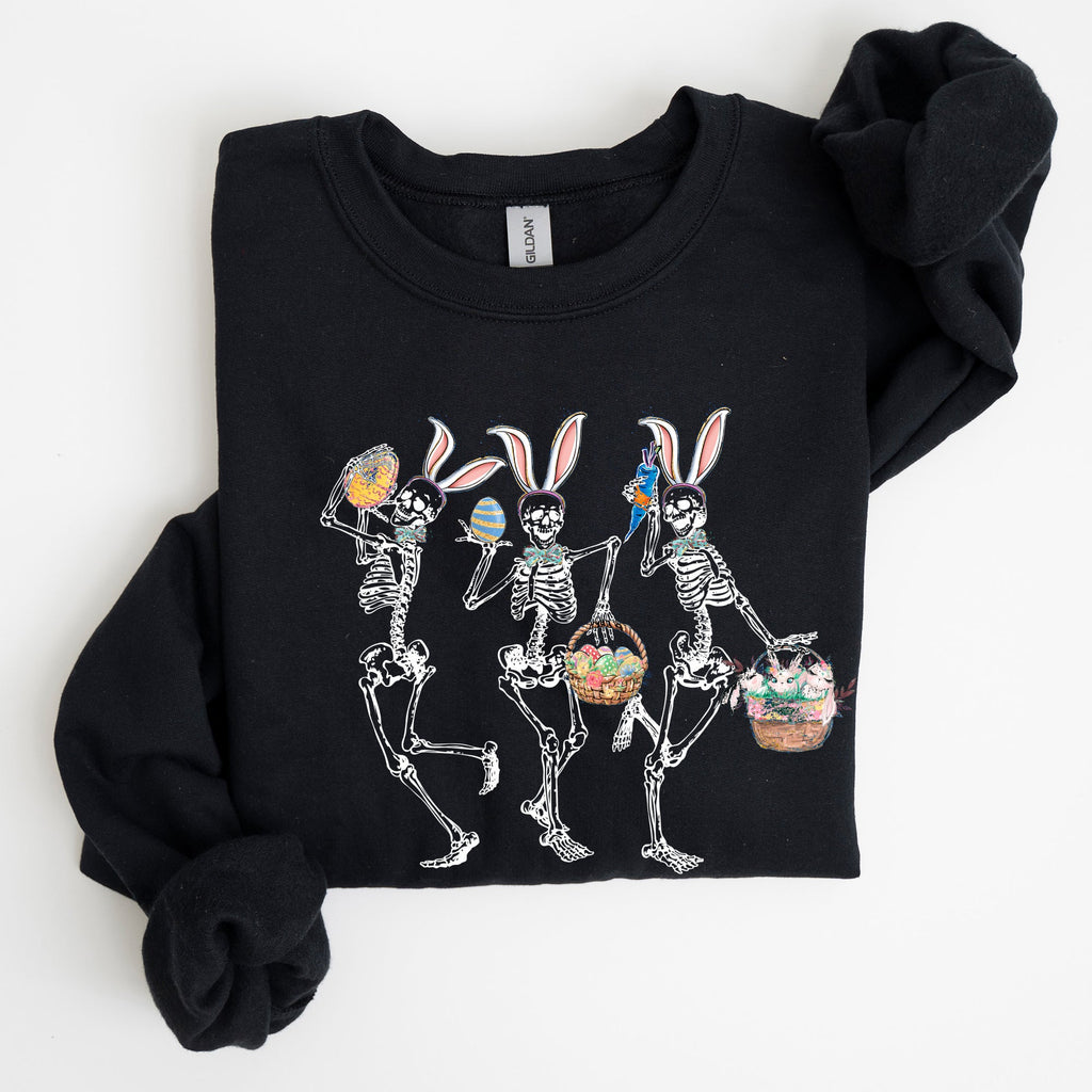 Dancing Easter Skeleton, Rabbit, Bunnies Celebration Artwork For Festive Wardrobe Sweatshirt