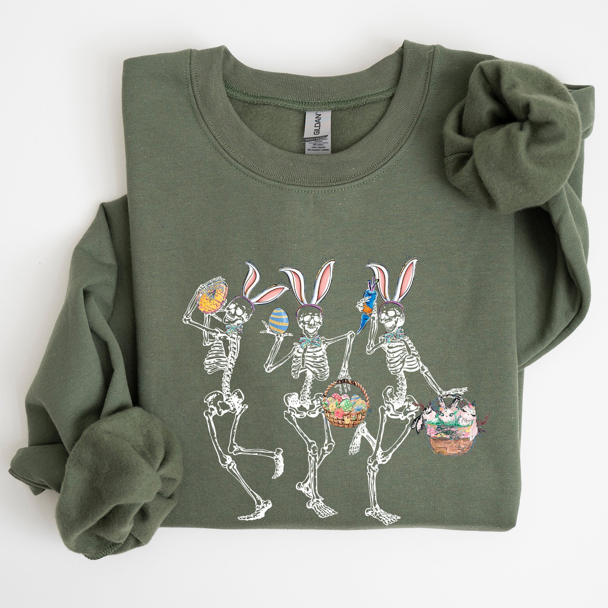 Dancing Easter Skeleton, Rabbit, Bunnies Celebration Artwork For Festive Wardrobe Sweatshirt