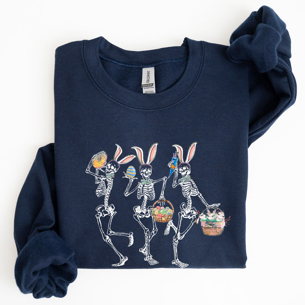 Dancing Easter Skeleton, Rabbit, Bunnies Celebration Artwork For Festive Wardrobe Sweatshirt
